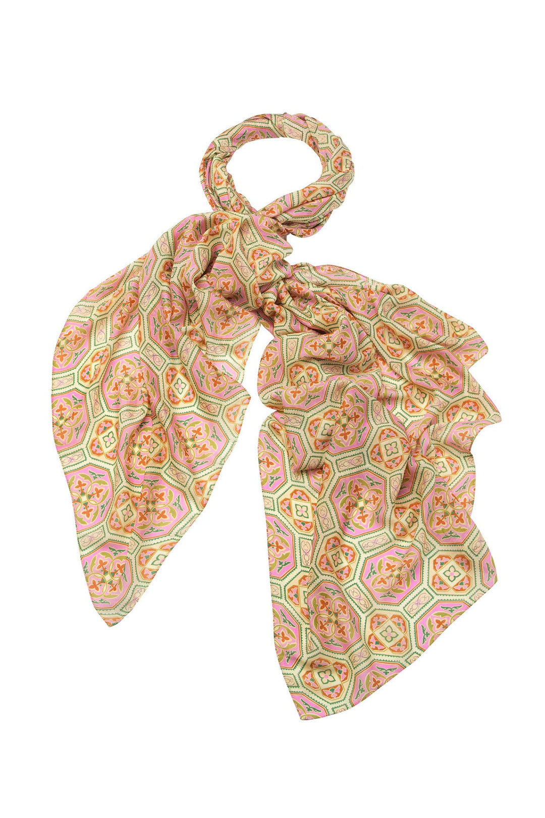 Women's accessories, gifts for her. Large scarf in vintage tiles pink print by One Hundred Stars