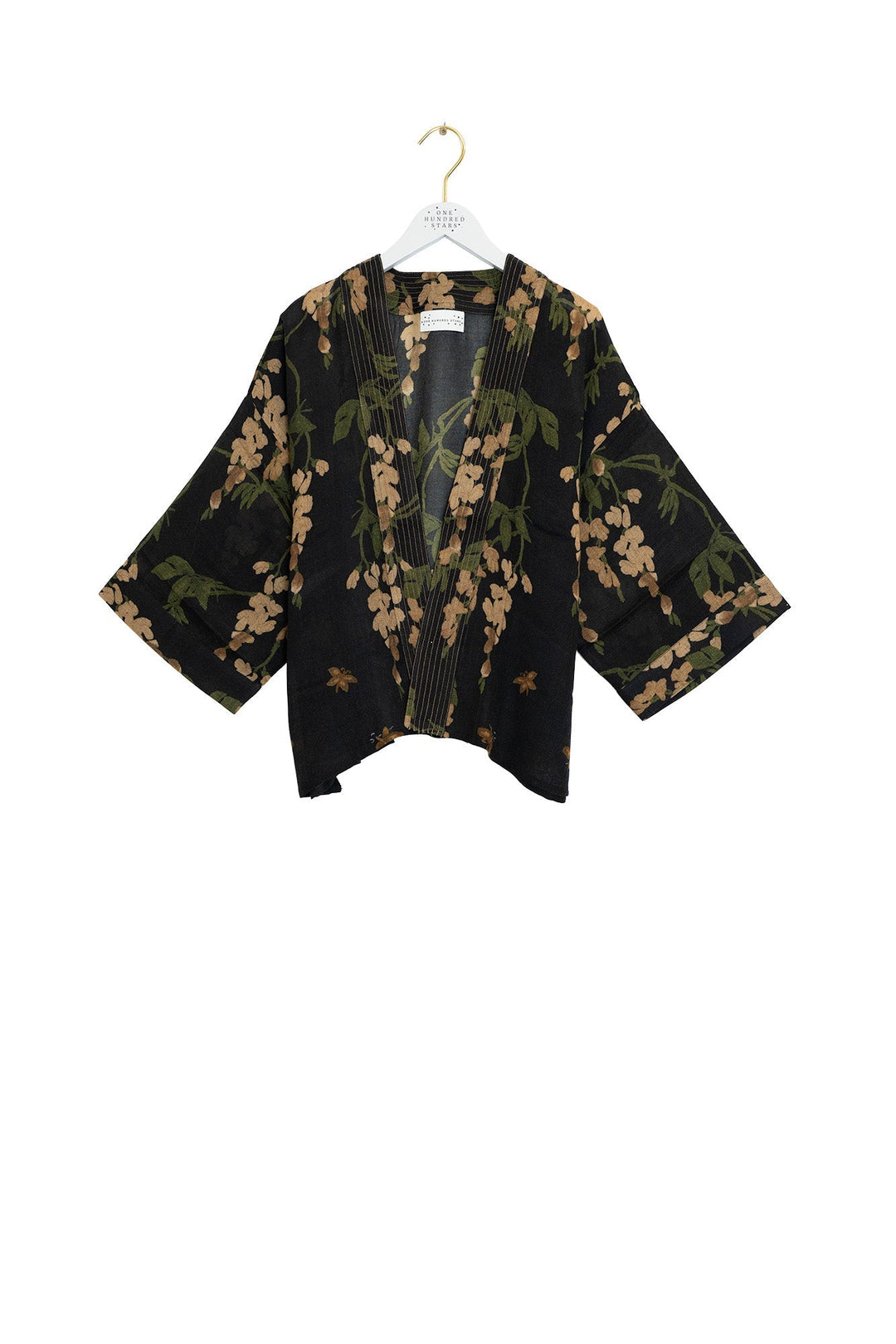 Wisteria Black Wool Kimono