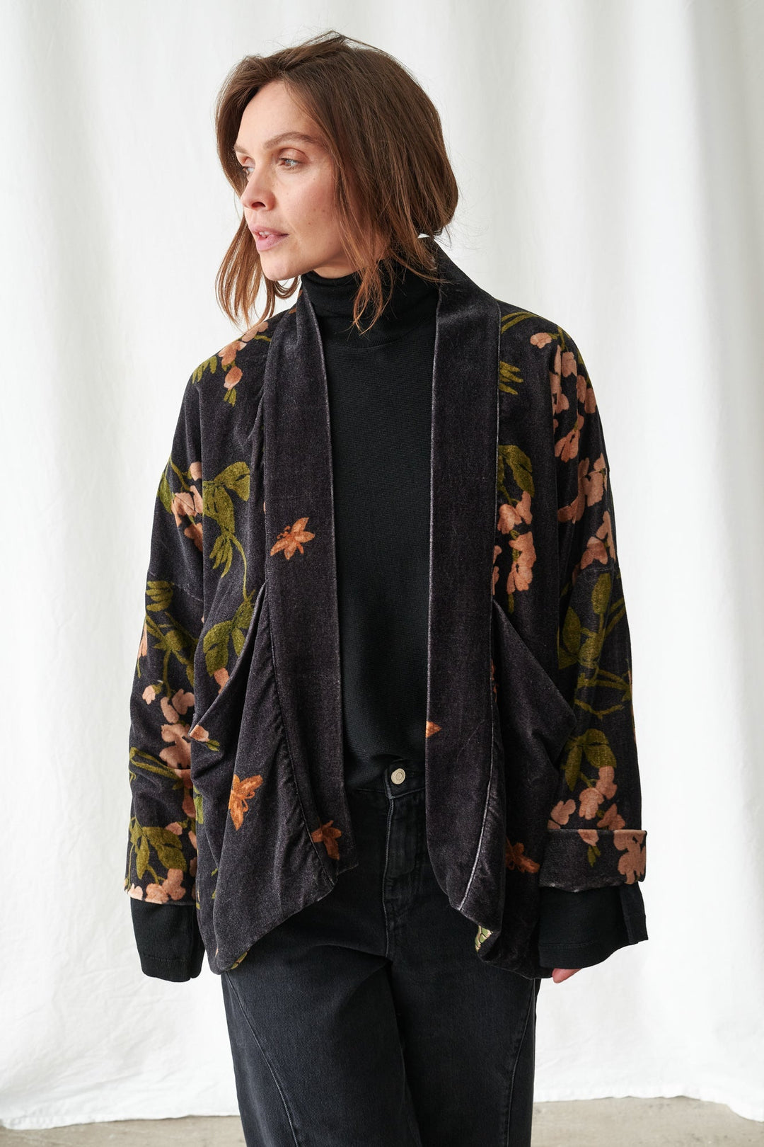 Wisteria Black Velvet Pocket Jacket