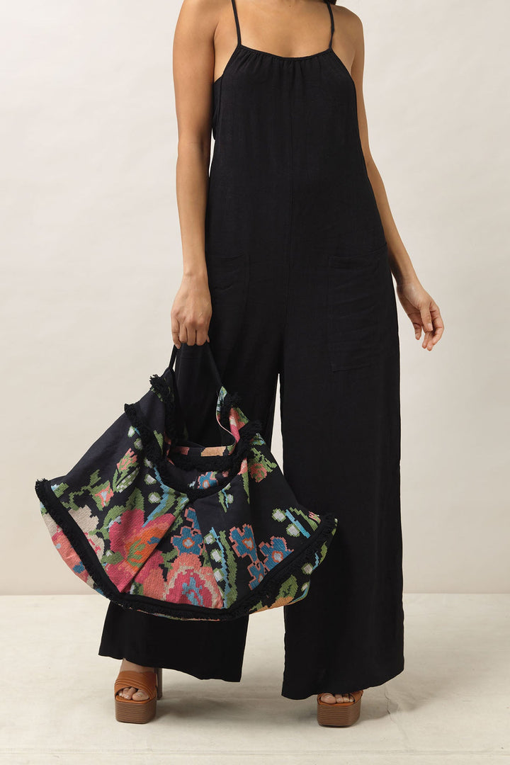 ladies large slouch bag cotton Woven Flower print by One Hundred Stars