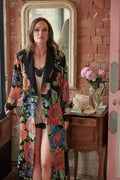 Woven Flower Black Crepe Gown