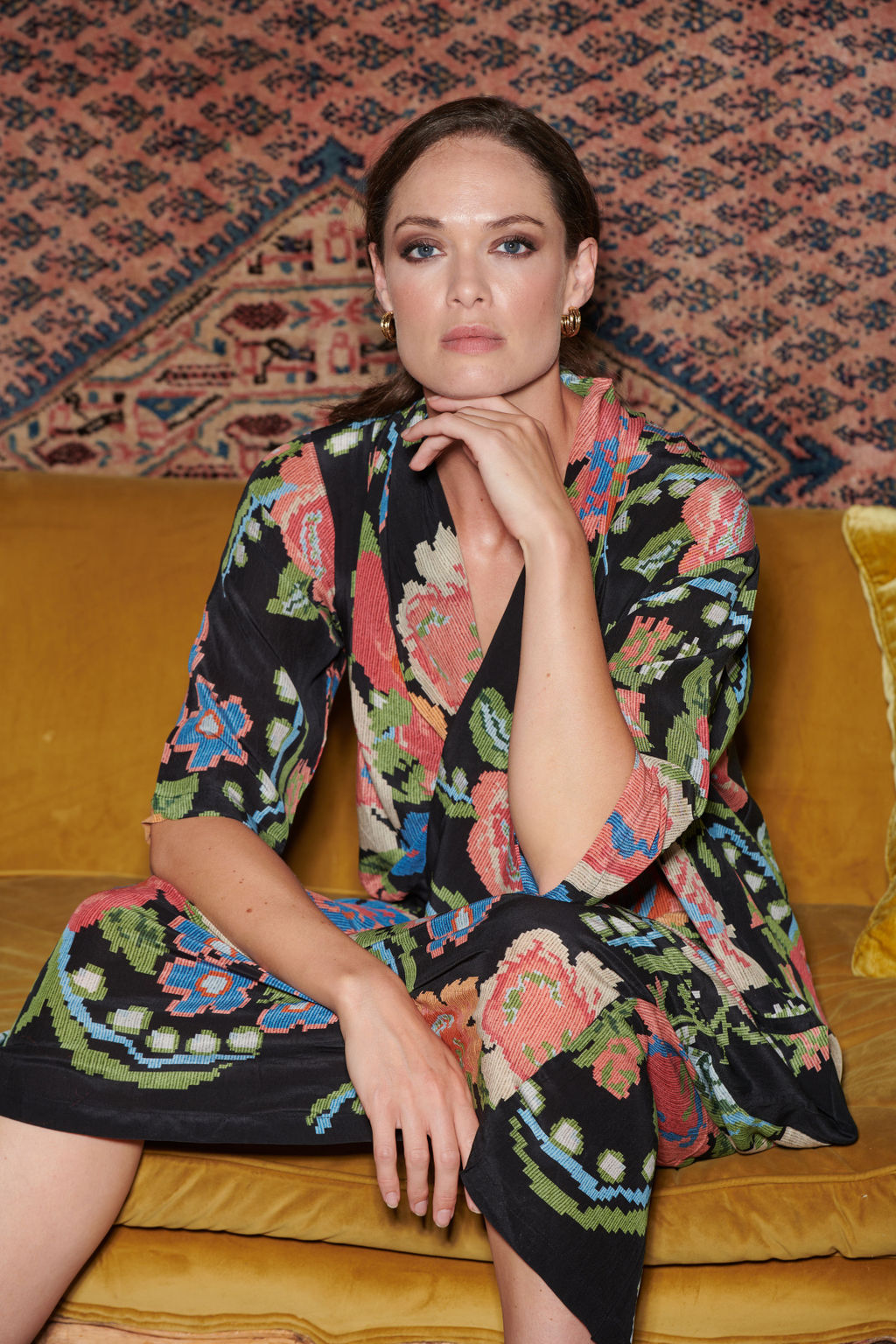 Woven Flower Black Rachel Dress