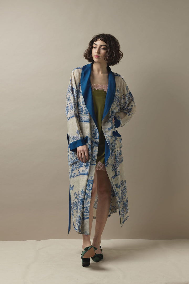 Vintage inspired Toile Blue and White Robe