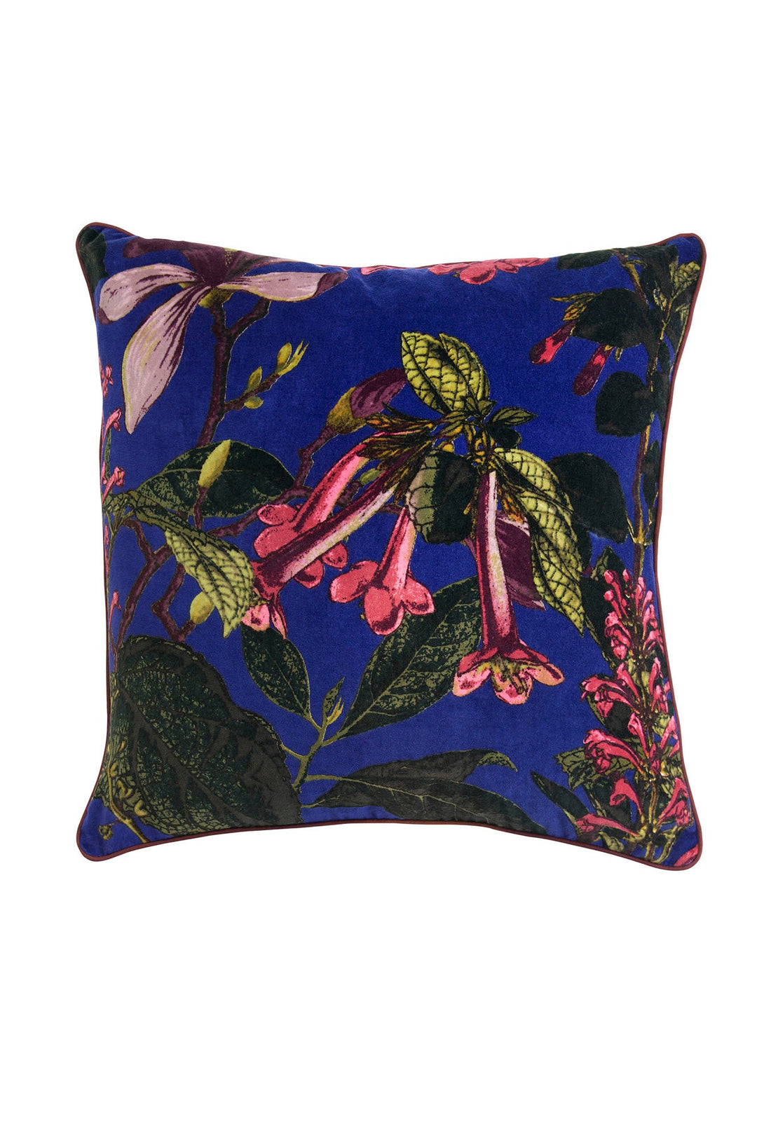 KEW Magnolia Purple Velvet Square Cushion- These limited edition velvet cushions are 50 x 50cm and can purchased with or without an ethically sourced duck feather inner.