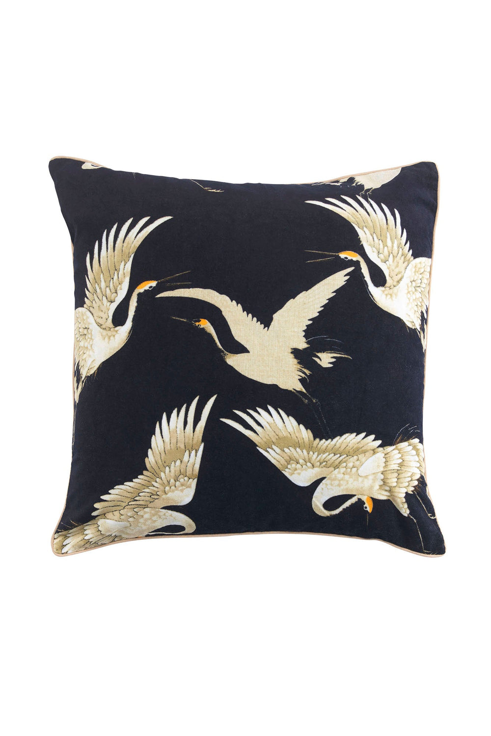 Stork Crane Black and White Cushion - These limited edition velvet cushions are 50cm x 50cm and can purchased with or without an ethically sourced duck feather inner.
