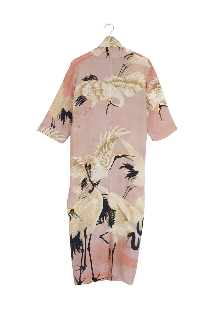 One Hundred Stars Stork Crane Plaster Pastel Pink Dress - midi length - versatile day to night dress.