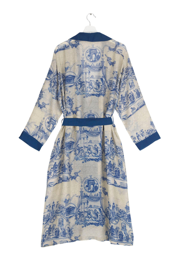 French Toile De Jouy blue and white light weight luxury dressing gown