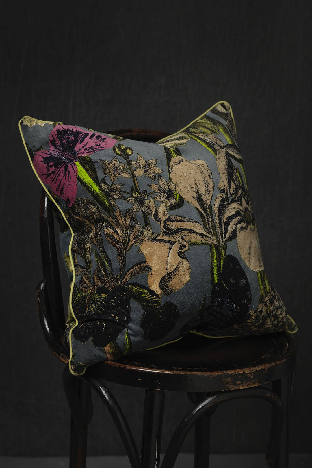 KEW Iris Grey Velvet Square Cushion- These limited edition velvet cushions are 50 x 50cm and can purchased with or without an ethically sourced duck feather inner.