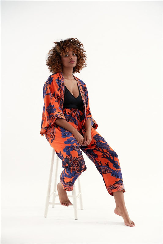 One Hundred Stars Giant Willow Orange Crepe Lounge Pants- These versatile cropped wide leg bottoms make the perfect lounge wear and have a super soft fit and feel making them ideal for a relaxed look.