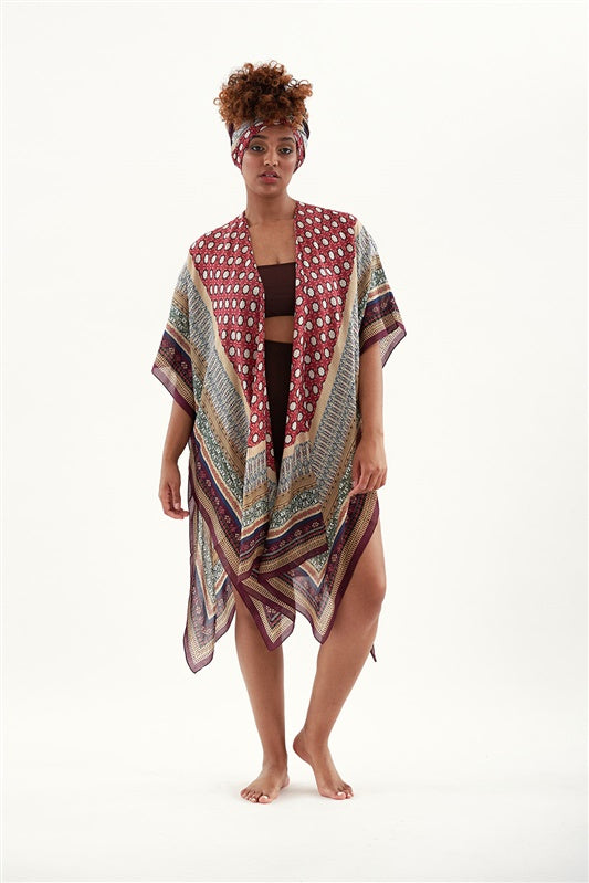 One Hundred Stars Moorish Burgundy Throwover- These lightweight throwovers make the perfect cover up, they are mid-length with an open front and loose arms, perfect for the warmer months or worn on holiday as the ideal resort wear. 
