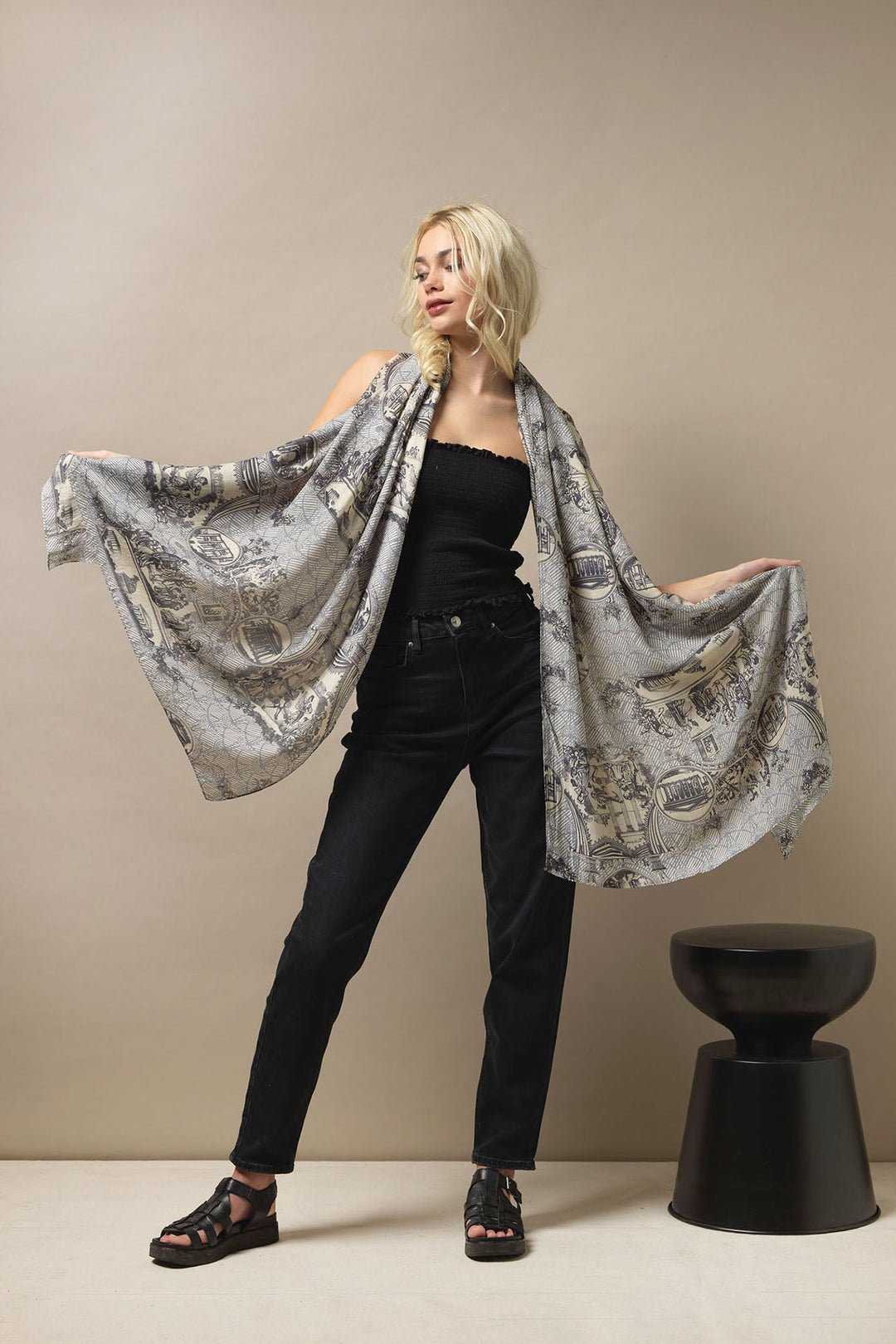 Ancient Columns Charcoal Scarf