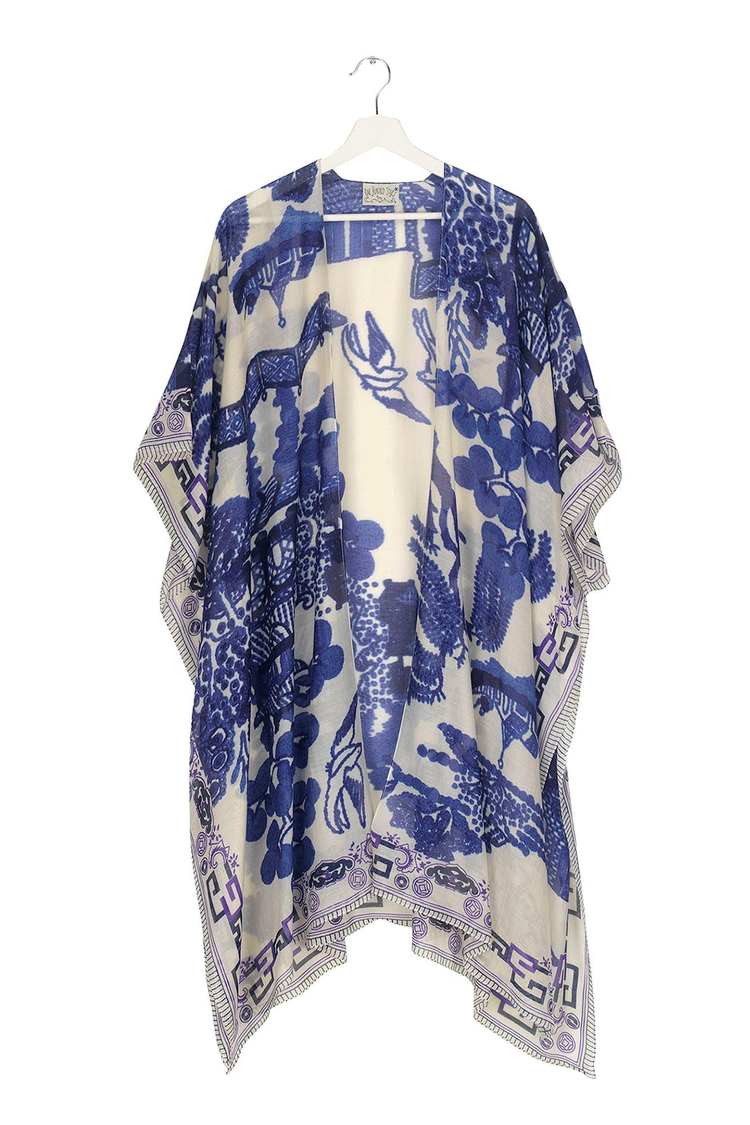 One Hundred Stars Giant Willow Blue Throwover- These lightweight throwovers make the perfect cover up, they are mid-length with an open front and loose arms, perfect for the warmer months or worn on holiday as the ideal resort wear. 