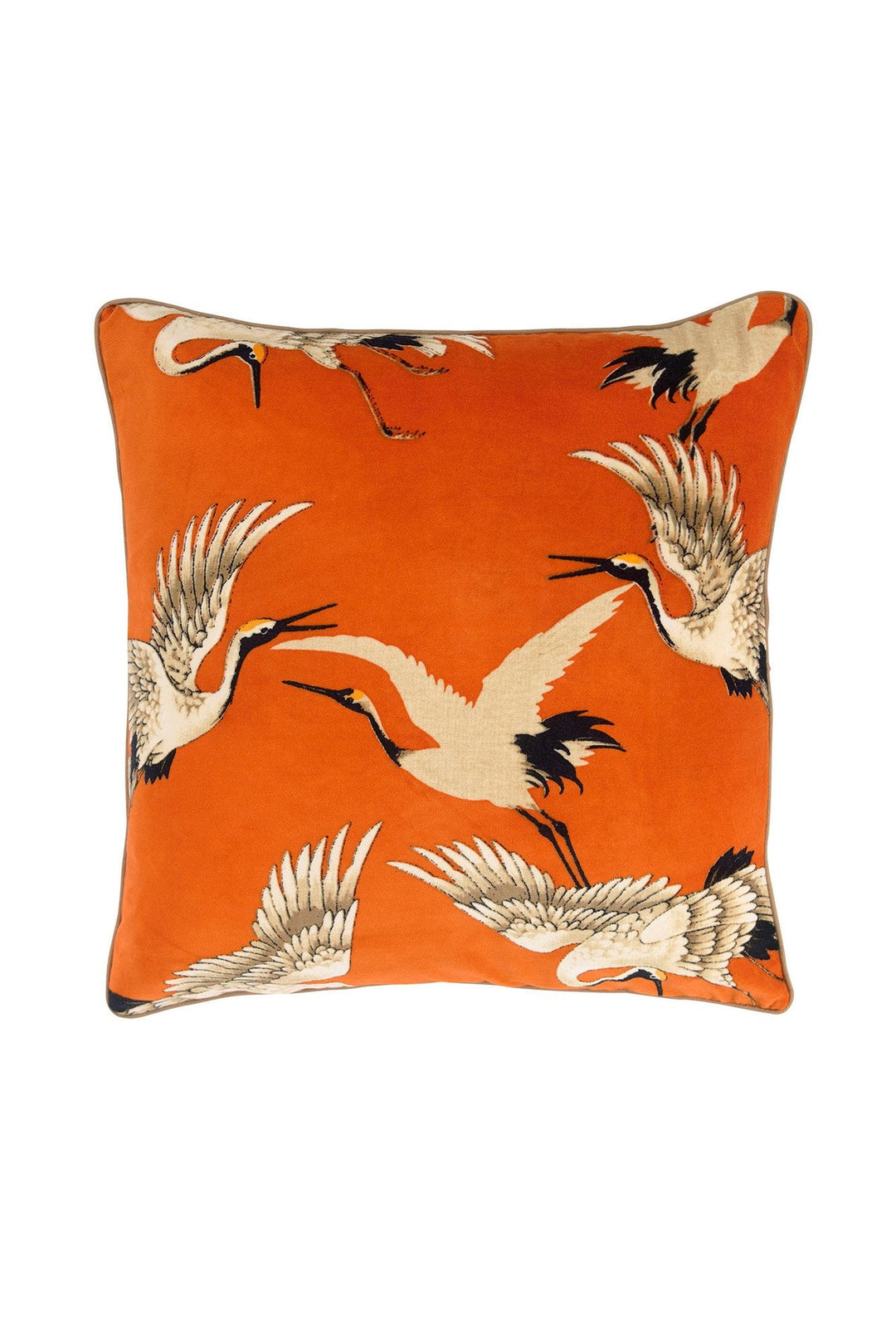One Hundred Stars Stork Orange Square Velvet Cushion- These limited edition velvet cushions are 50 x 50cm and can purchased with or without an ethically sourced duck feather inner.
